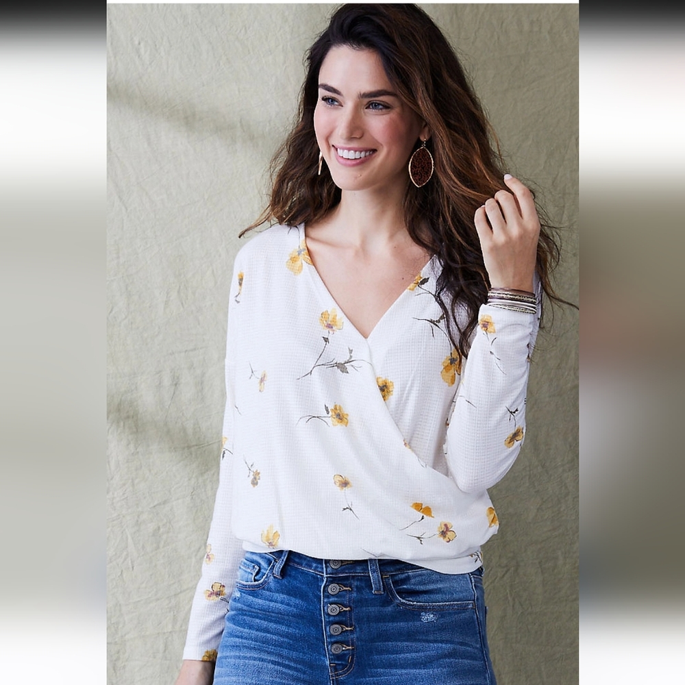 Floral Wrap Blouse - White and Yellow